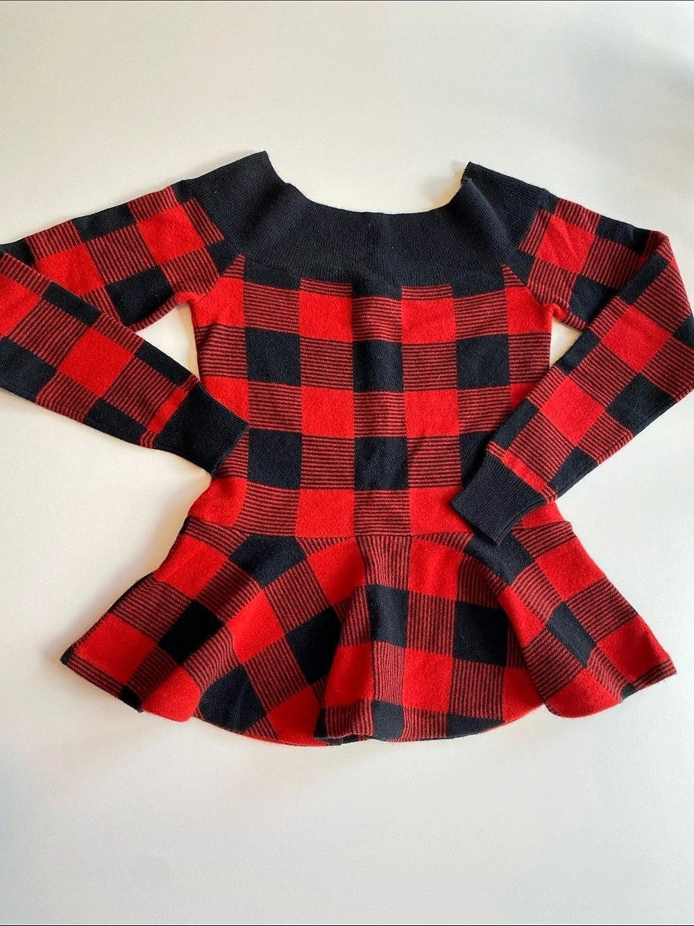 Vintage Ralph Lauren Wool/Cashmere Buffalo Plaid Peplum Top (Small)